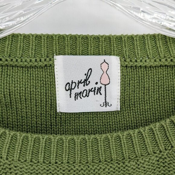 April Marin Poncho Sweater One Size Grassy Green Ruffle Trim Cotton Open Side - Picture 2 of 10